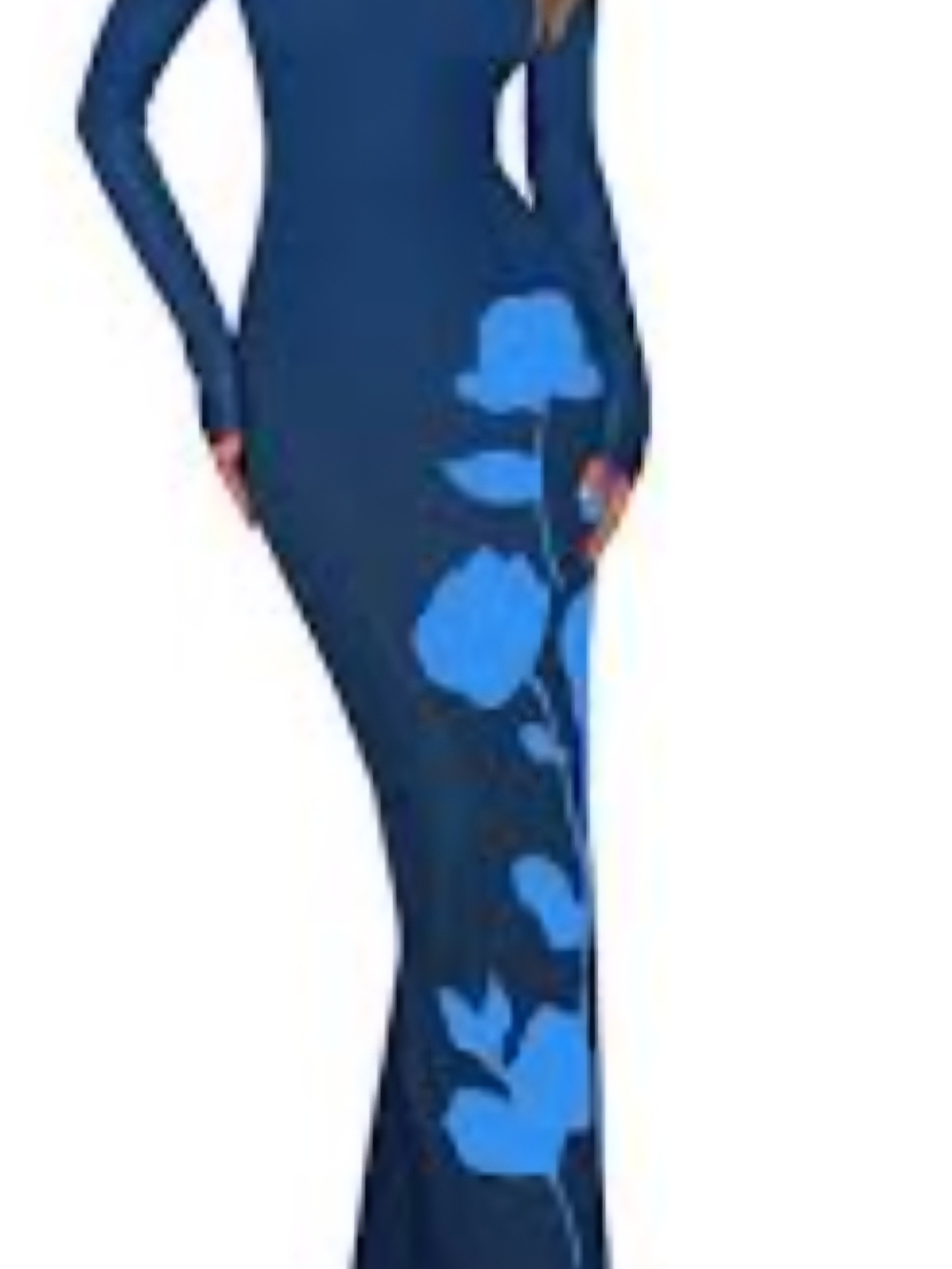 Slim Long Sleeve Navy Dress with Blue Floral Print